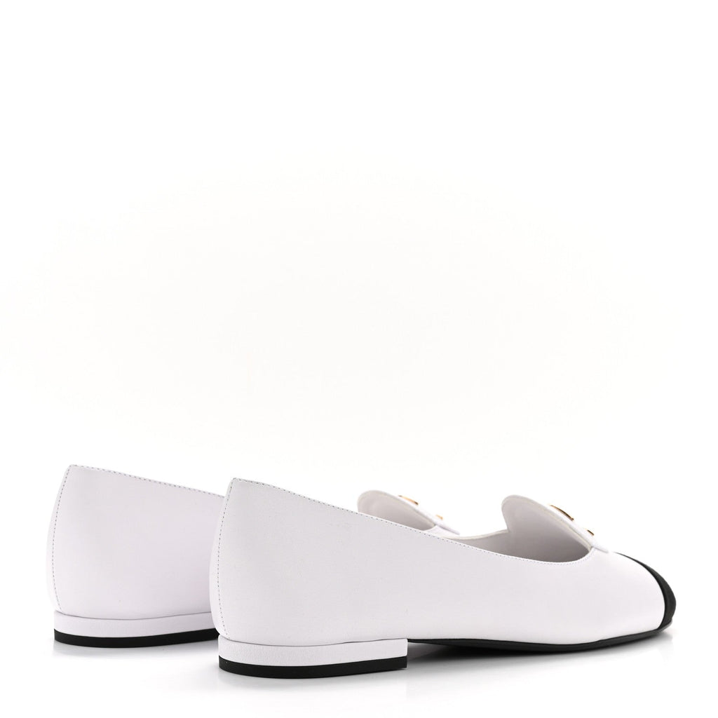 Calfskin Grosgrain Cap Toe CC Moccasin Loafers 40 White Black