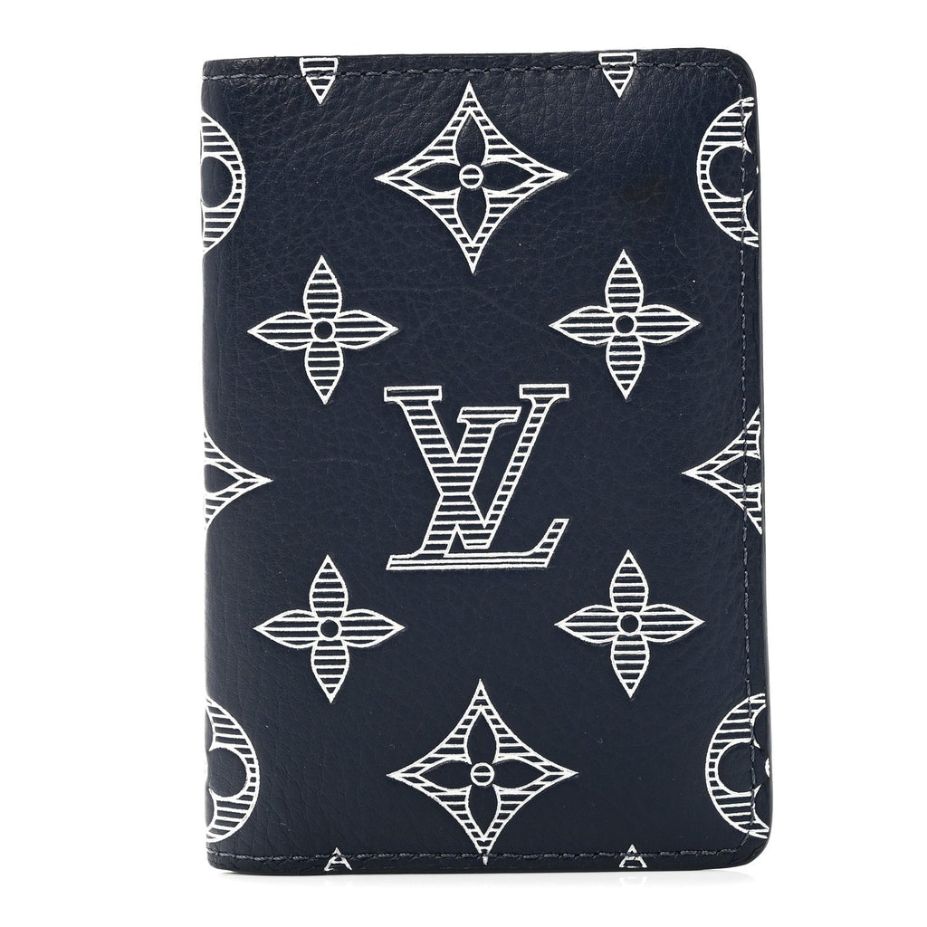 Louis Vuitton Calfskin Monogram Shadow Pocket Organizer Navy Blue White