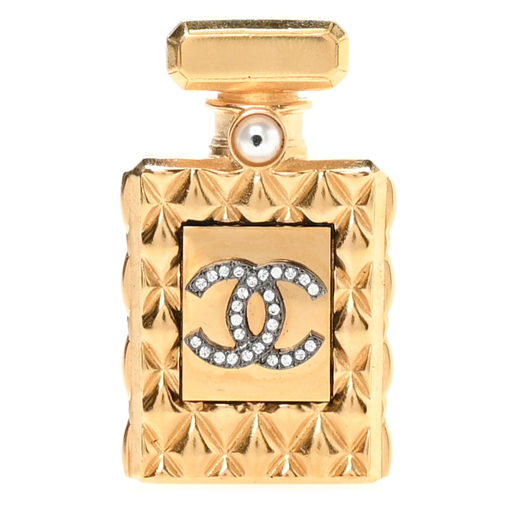 Enamel Pearl Quilted Perfume Bottle CC Brooch Gold
