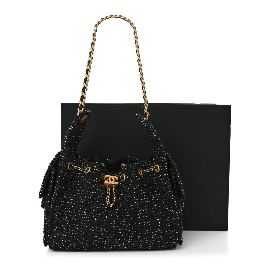 Chanel Tweed Quilted Small Chanel 25 Handbag Black