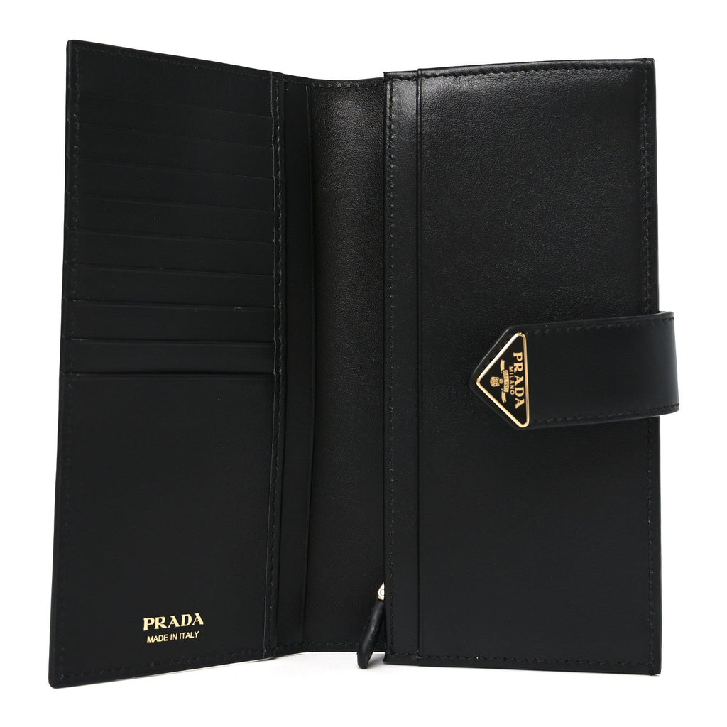 Prada Saffiano Calfskin Large Triangle Continental Wallet Black