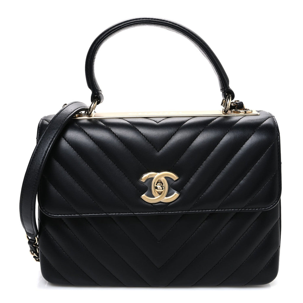 Chanel Lambskin Chevron Quilted Small Trendy CC Flap Dual Handle Bag Black
