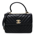 Chanel Lambskin Chevron Quilted Small Trendy CC Flap Dual Handle Bag Black
