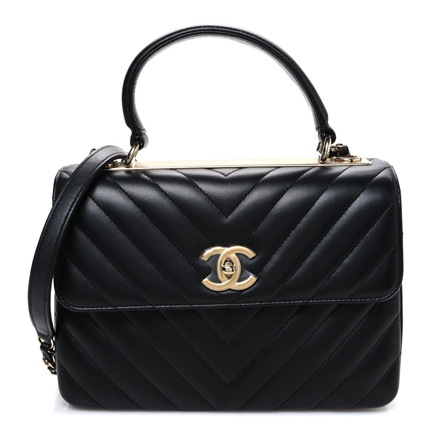 Chanel Lambskin Chevron Quilted Small Trendy CC Flap Dual Handle Bag Black