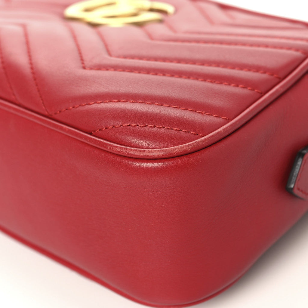 Gucci Calfskin Matelasse Small GG Marmont Chain Shoulder Bag Hibiscus Red