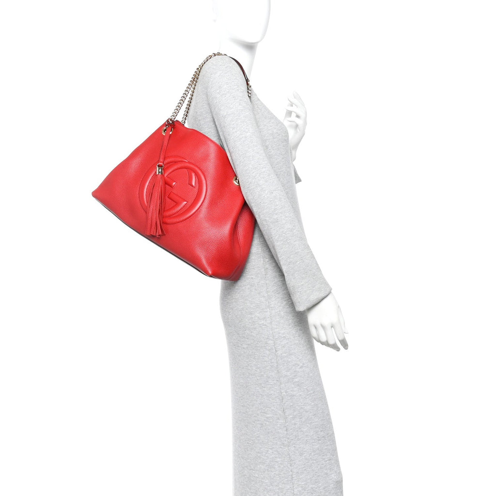 Gucci Cellarius Calfskin Medium Soho Chain Shoulder Bag Vibrant Red