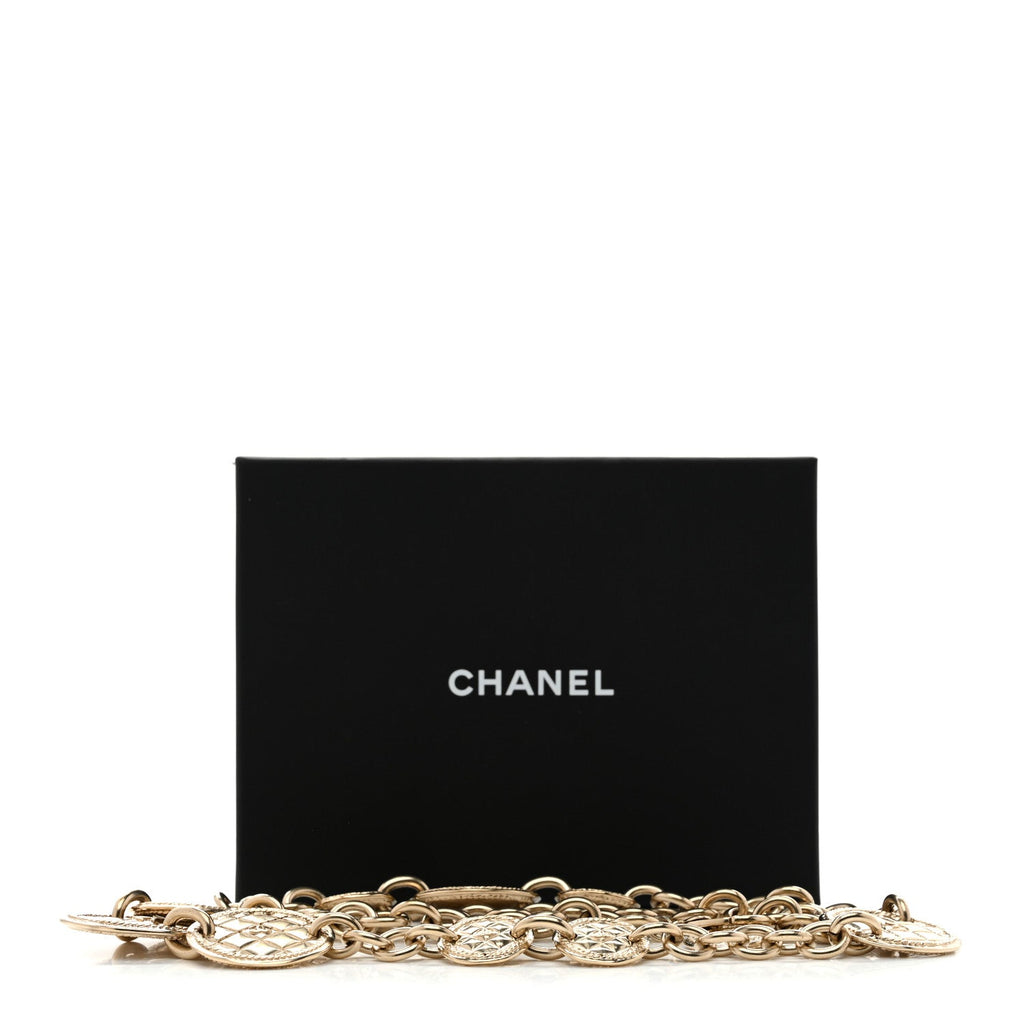 Chain Quilted CC Medallion Belt Gold