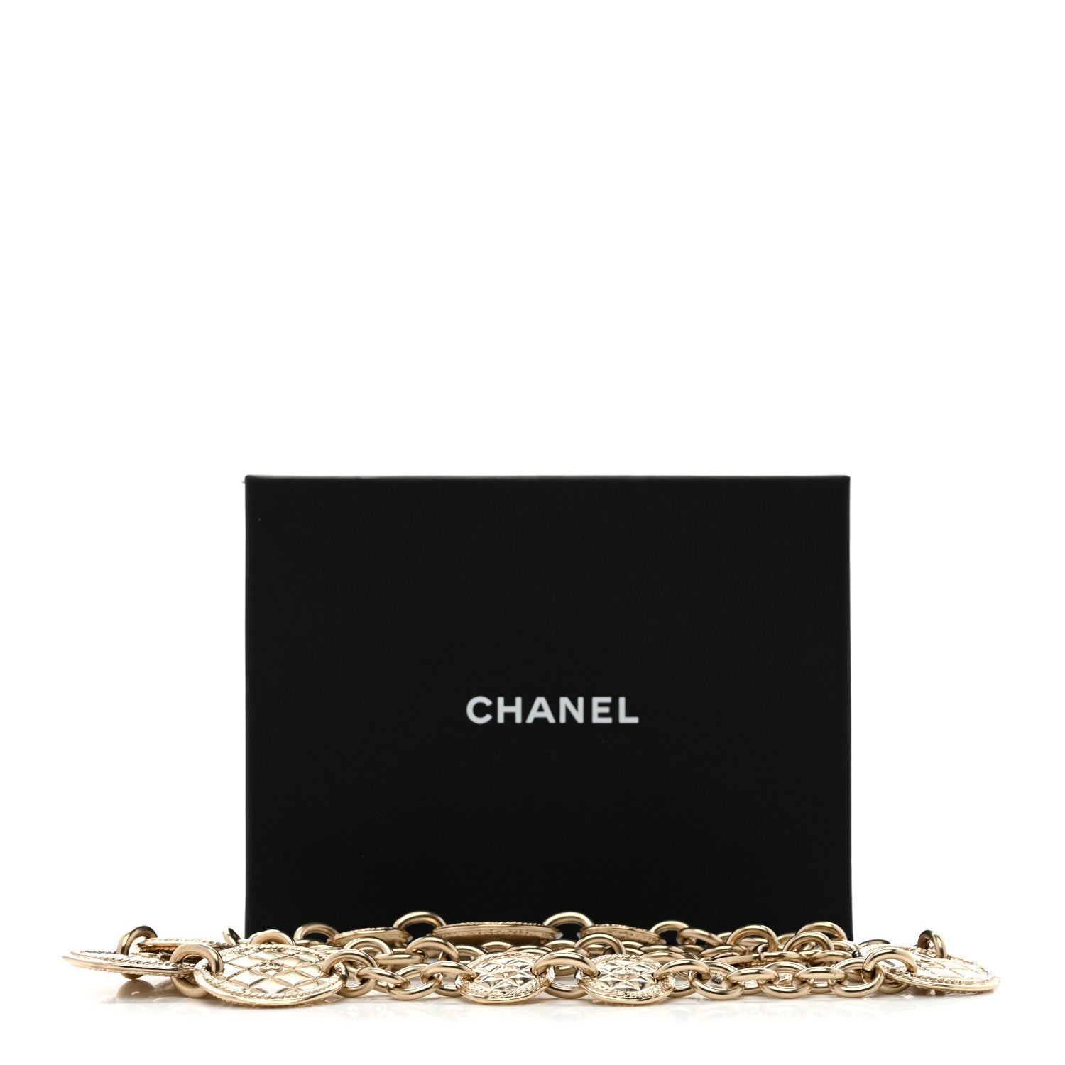 Chain Quilted CC Medallion Belt Gold