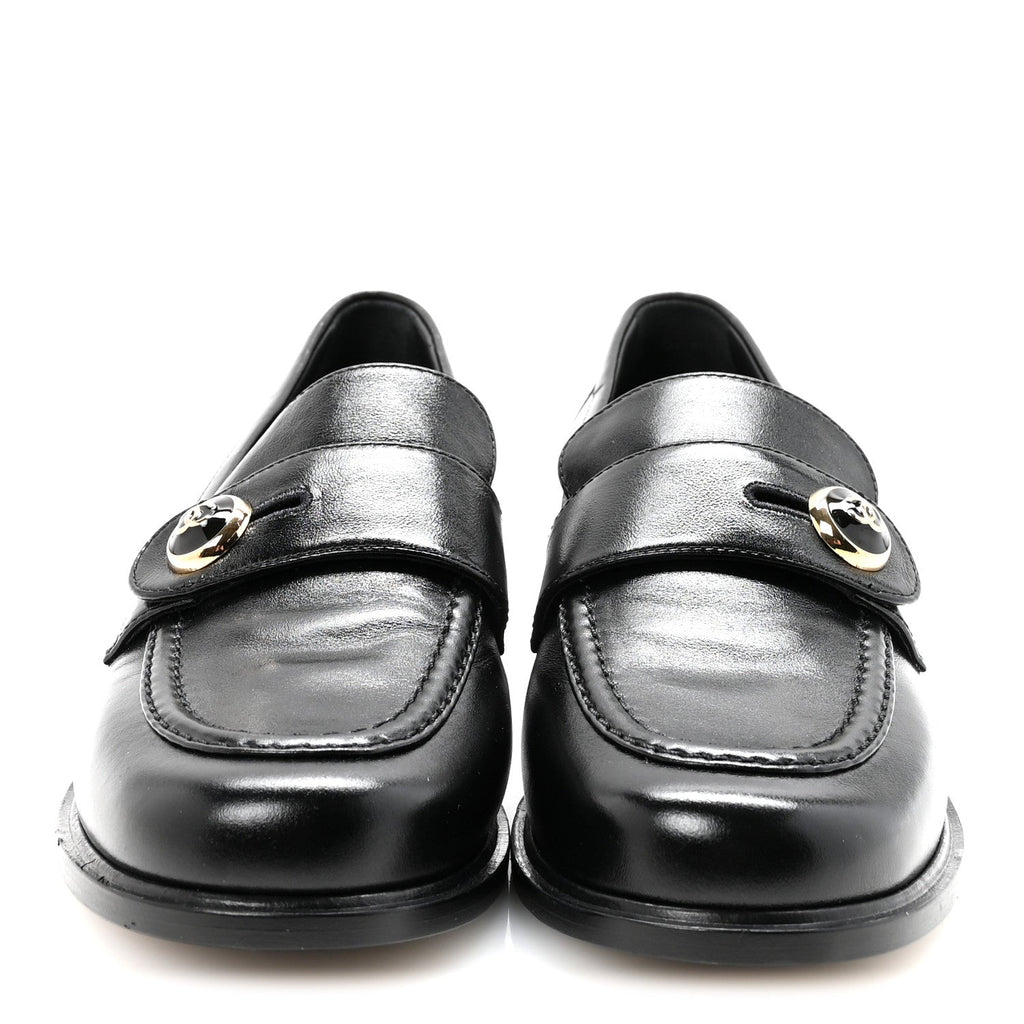 Chanel Shiny Calfskin CC Mocassin Loafers 38.5 Black