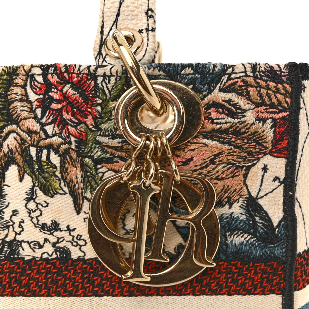Christian Dior Canvas Constellation Embroidered Medium Lady D-Lite Latte Multicolor