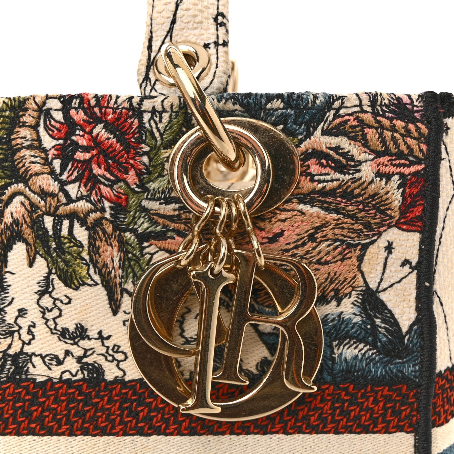 Christian Dior Canvas Constellation Embroidered Medium Lady D-Lite Latte Multicolor