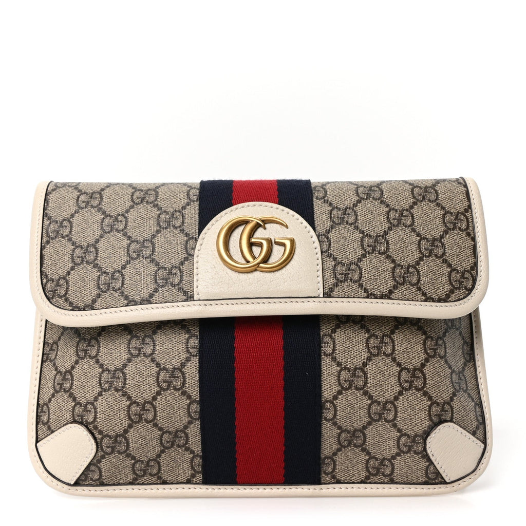 Gucci GG Supreme Monogram Web Small Ophidia Belt Bag 90 36 Beige Ebony White