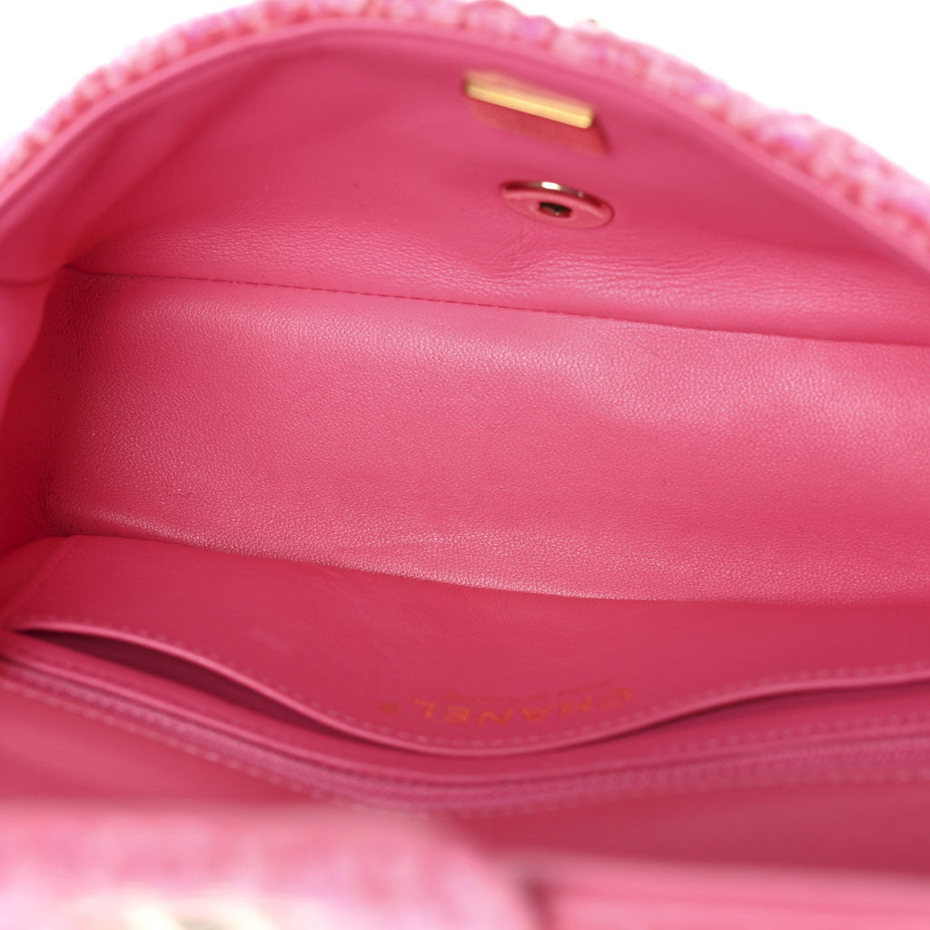 Chanel Wool Tweed Quilted Mini Rectangular Flap Dark Pink Fuchsia
