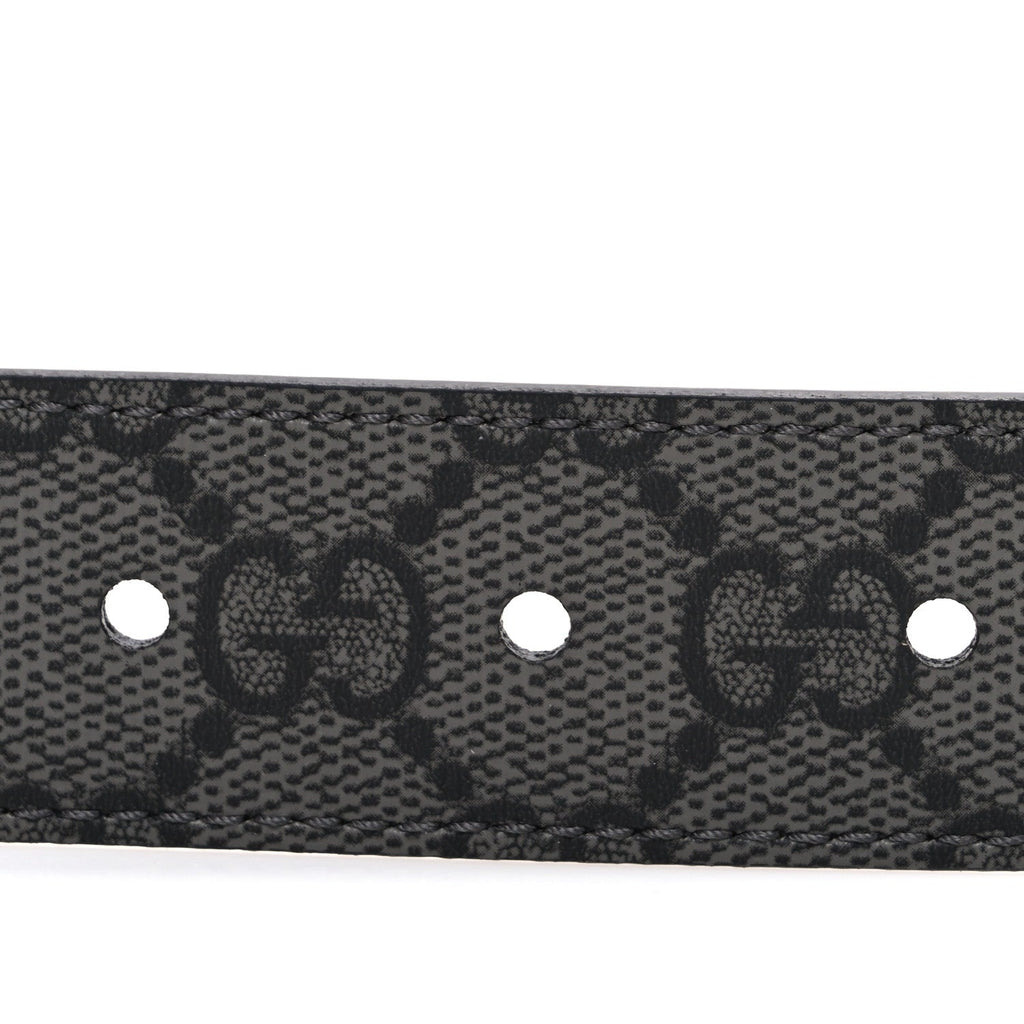 Gucci Selleria Calfskin GG Supreme Monogram Reversible Belt 90 36 Graphite Grey Black