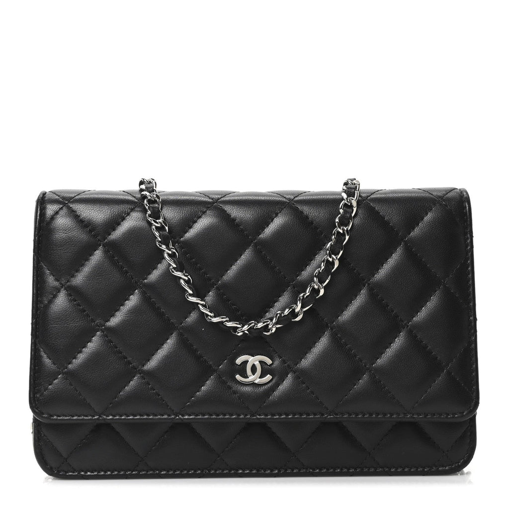 Chanel Lambskin Quilted Wallet On Chain WOC Black