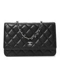 Chanel Lambskin Quilted Wallet On Chain WOC Black