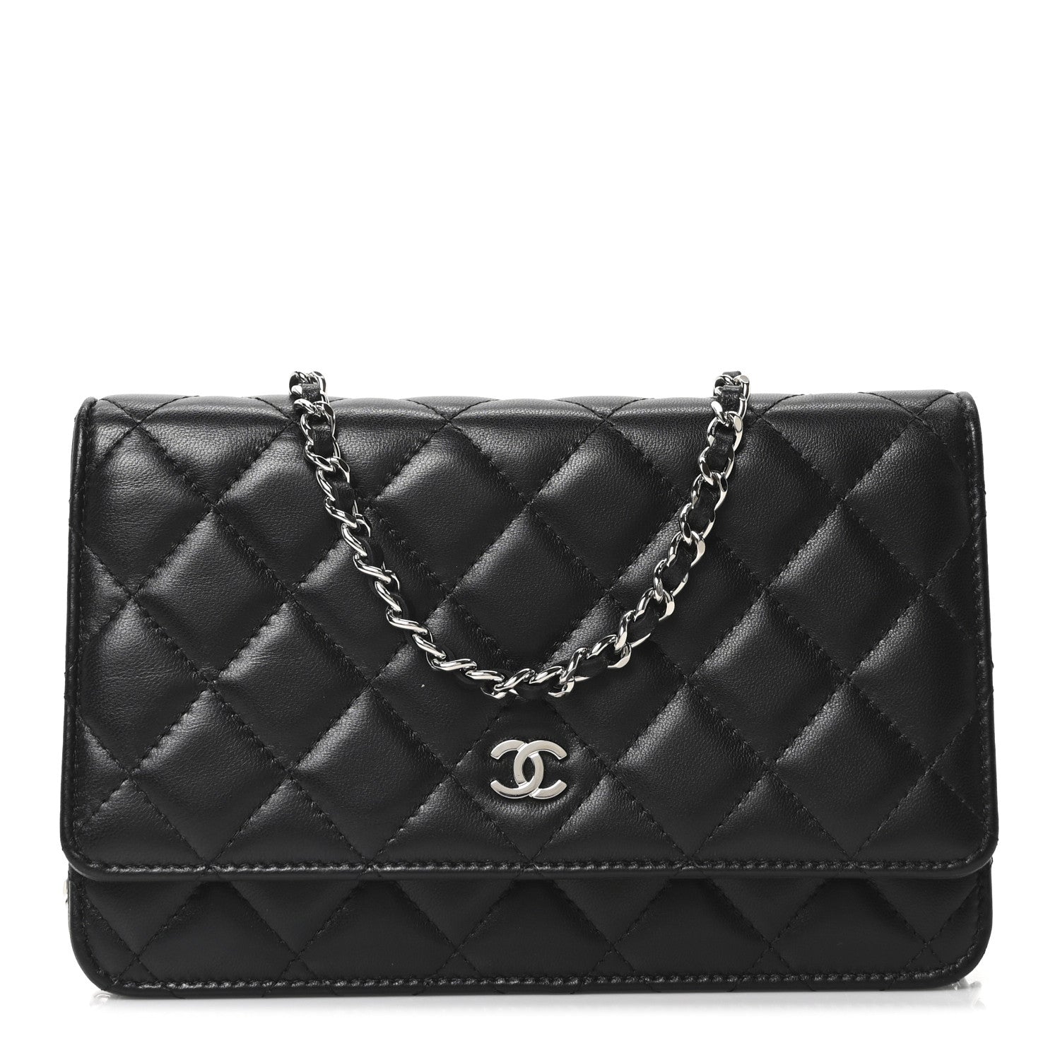 Chanel Lambskin Quilted Wallet On Chain WOC Black