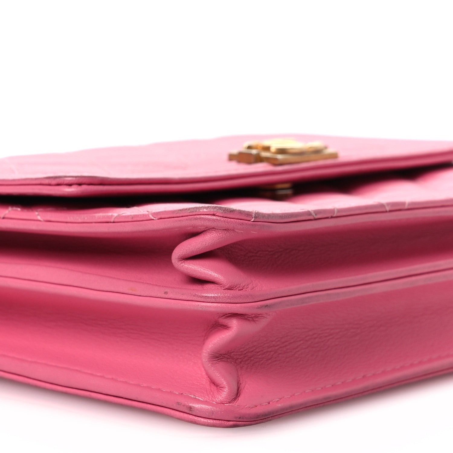 Chanel Lambskin Quilted Boy Square Wallet on Chain WOC Pink