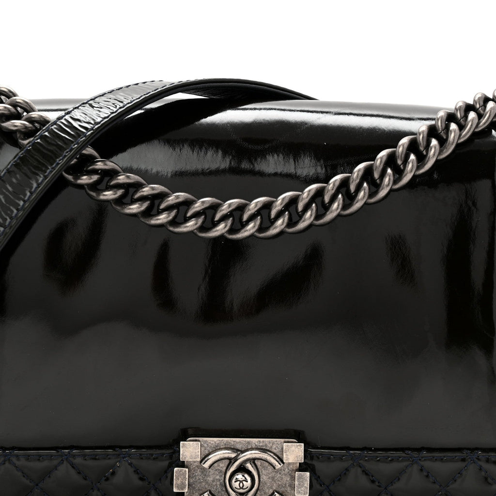 Chanel Patent New Medium Boy Reverso Flap Navy