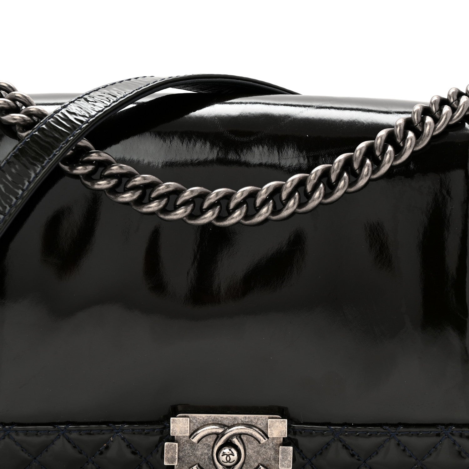 Chanel Patent New Medium Boy Reverso Flap Navy