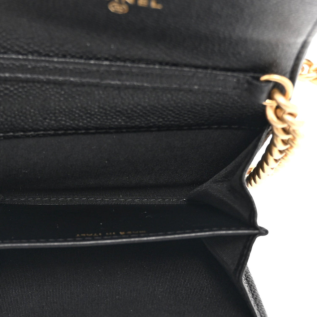 Chanel Caviar Quilted Boy Card Holder On Chain Black