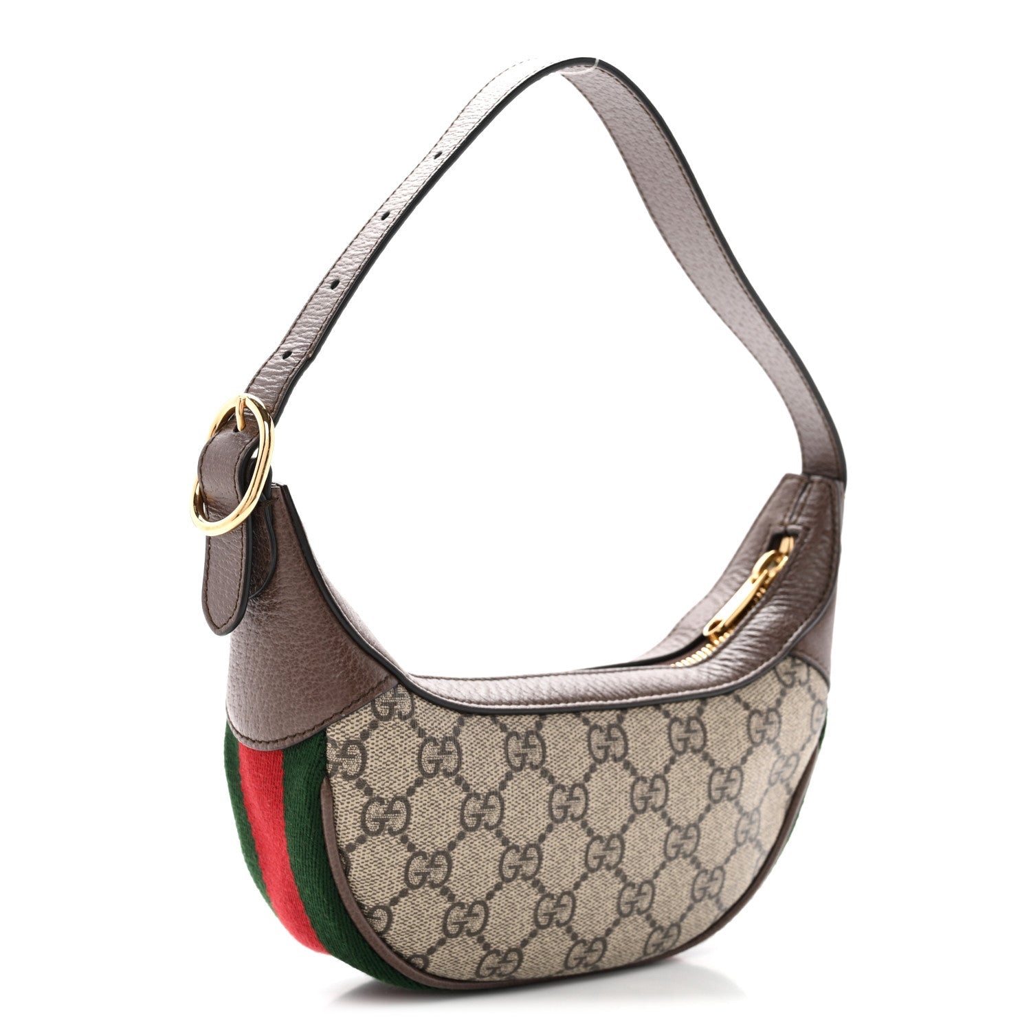 Gucci GG Supreme Monogram Textured Calfskin Web Mini Ophidia Half Moon Hobo Beige Ebony New Acero