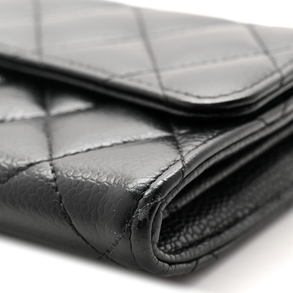 Caviar Quilted Large Gusset Flap Wallet Black