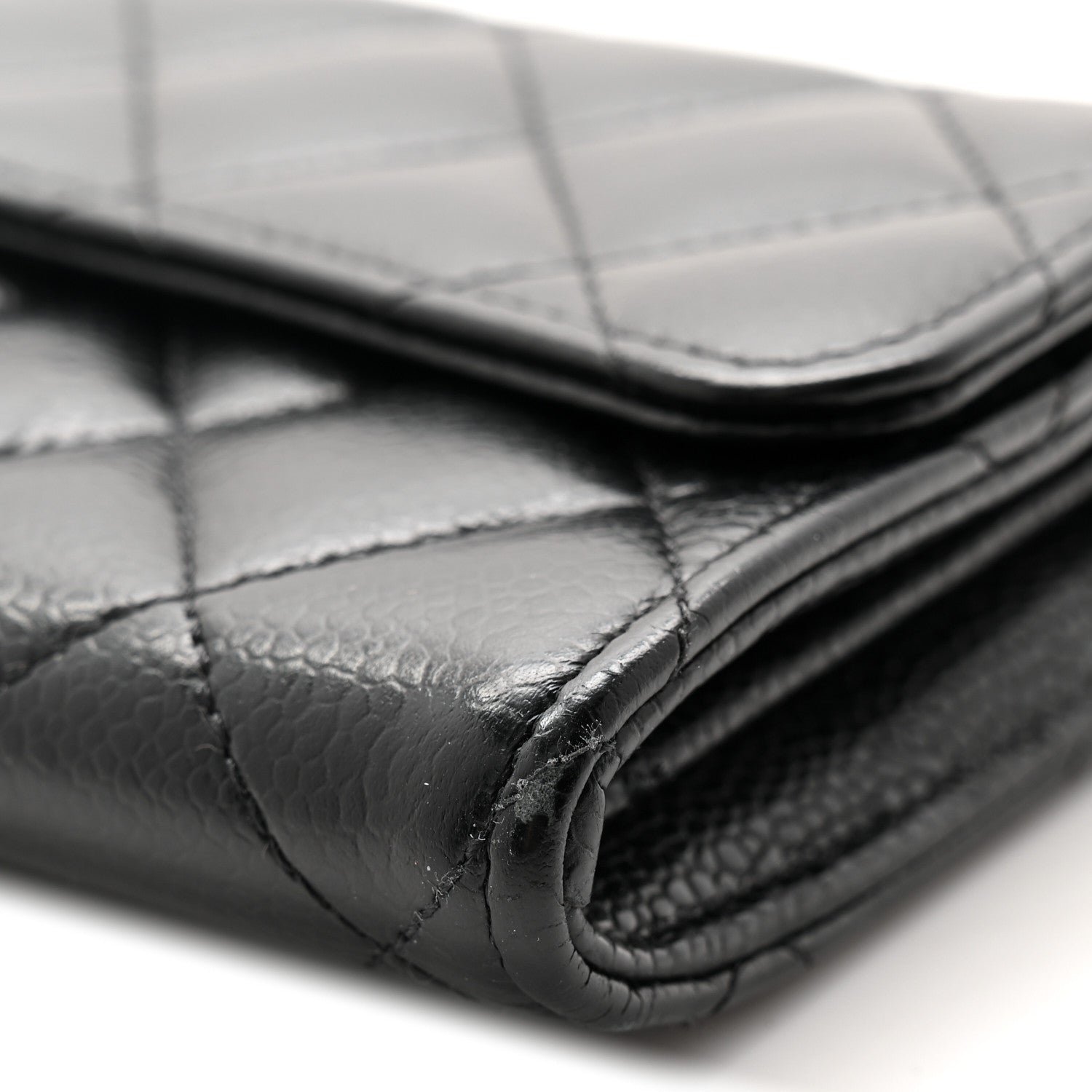 Caviar Quilted Large Gusset Flap Wallet Black
