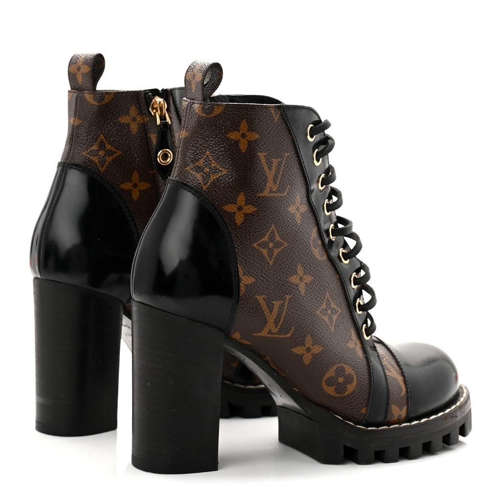 Louis Vuitton Patent Calfskin Monogram Star Trail Ankle Boots 37.5 Black