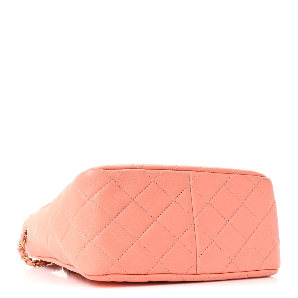 Chanel Lambskin Quilted Small Pearl Crush Hobo  Coral