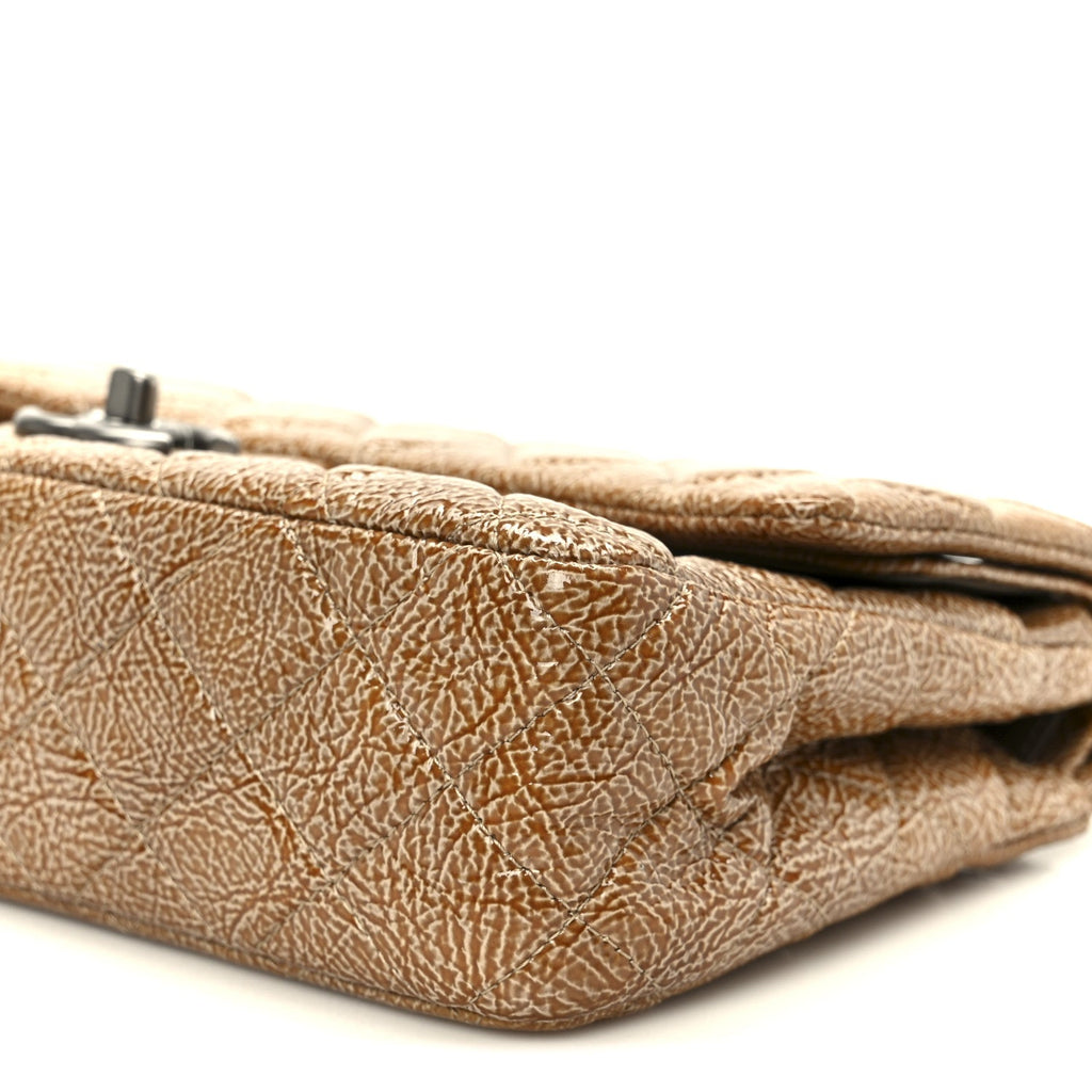 Chanel Crinkled Patent Quilted Medium Double Flap Beige