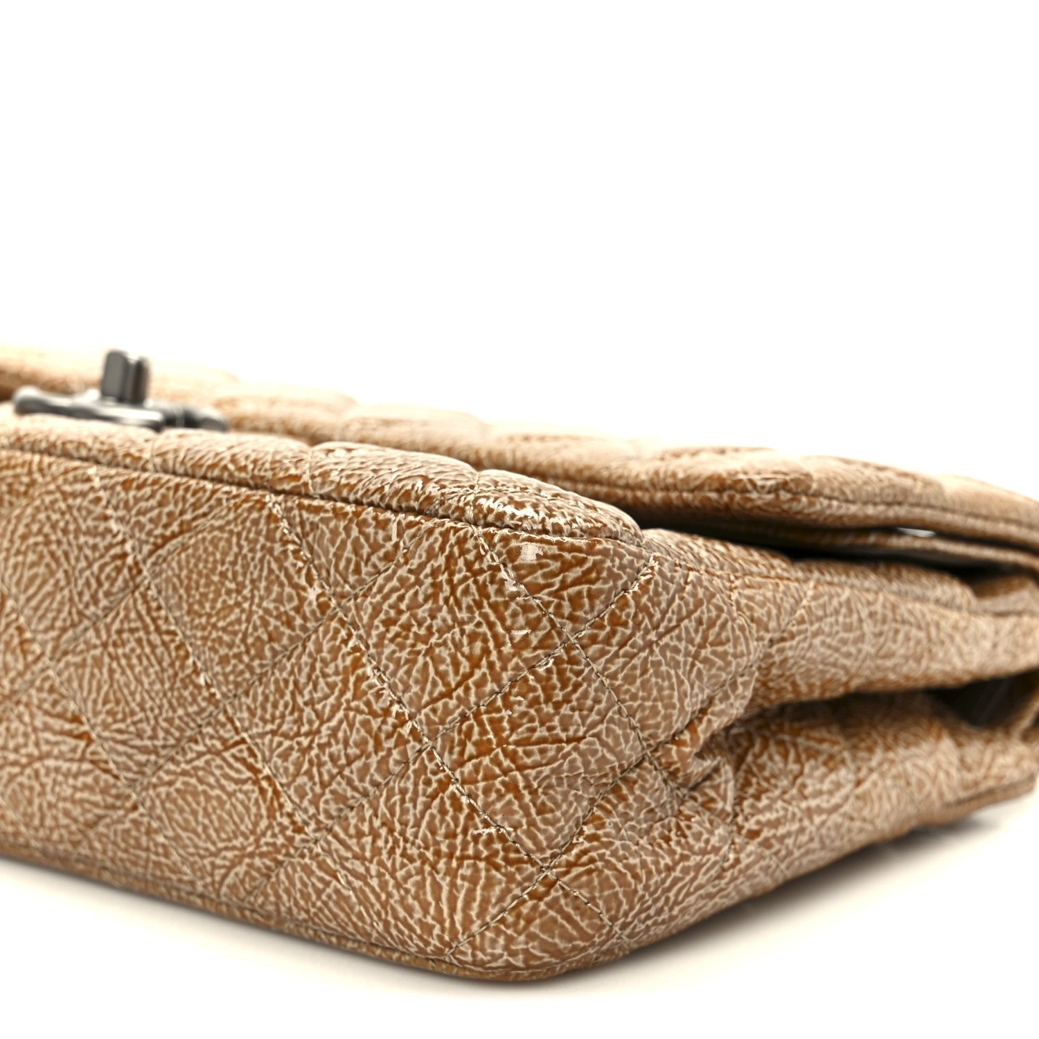 Chanel Crinkled Patent Quilted Medium Double Flap Beige