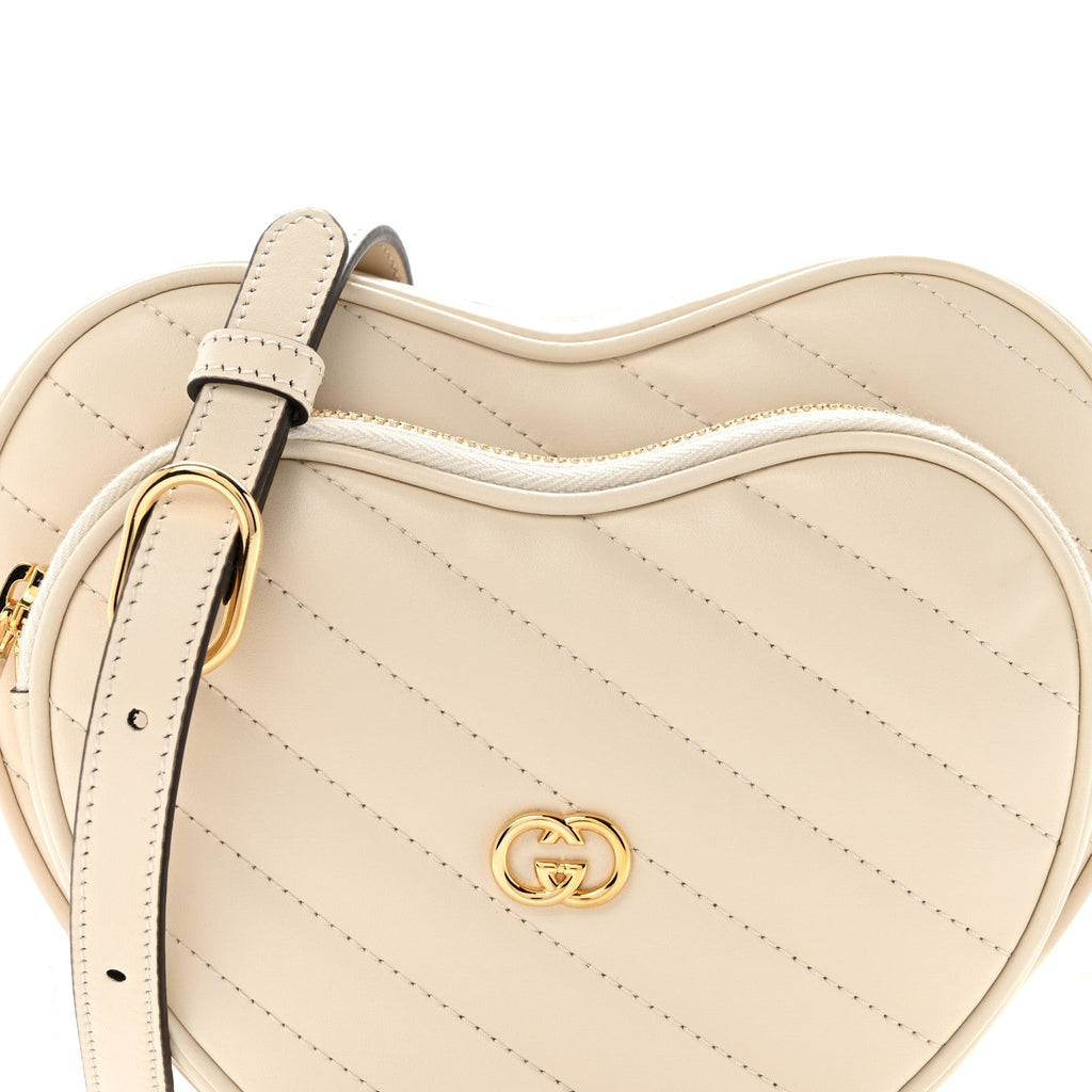 Gucci Calfskin Matelasse Diagonal Mini Interlocking G Heart Shoulder Bag Mystic White