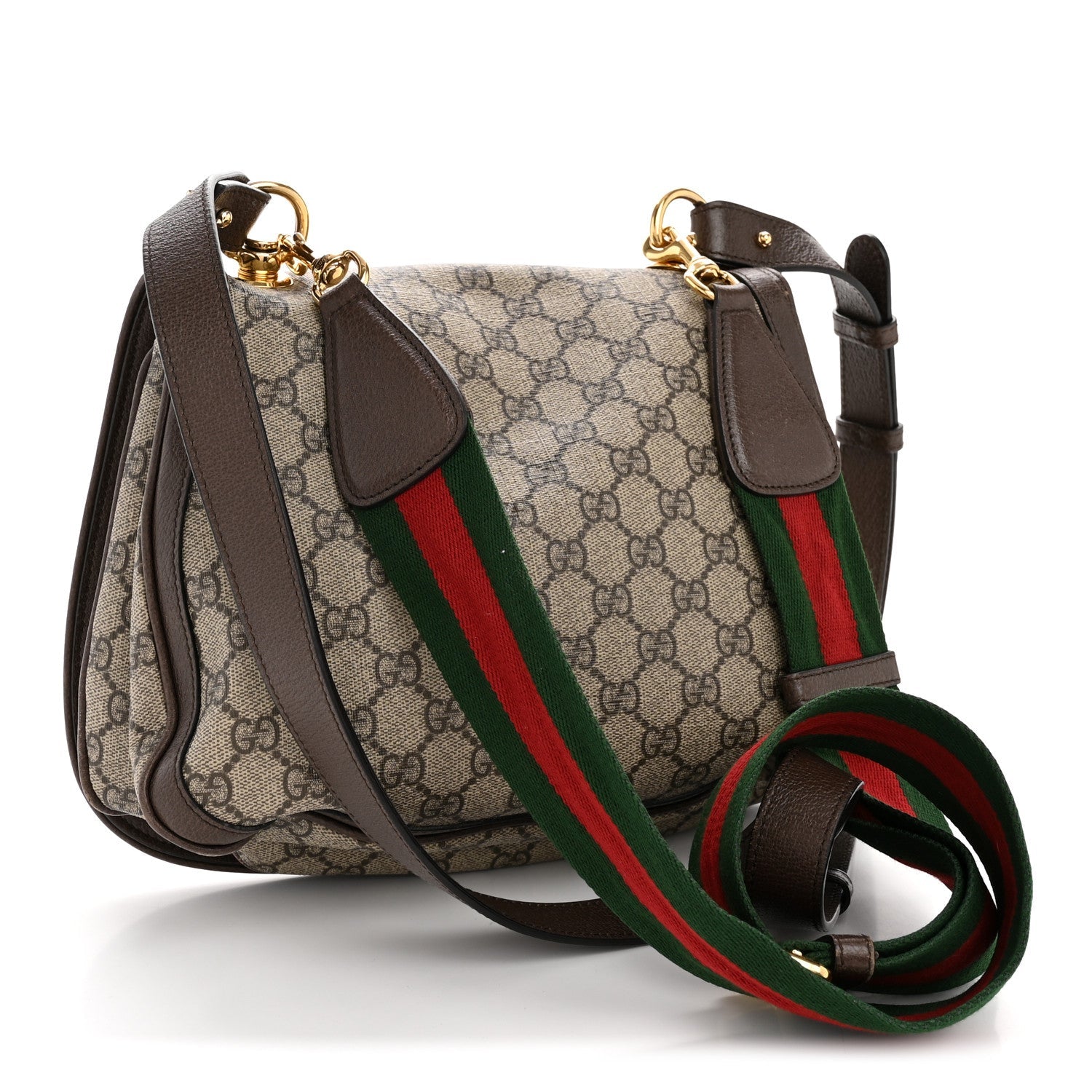 Gucci GG Supreme Monogram Textured Dollar Calfskin Web Medium Blondie Shoulder Flap Bag Beige Ebony New Acero
