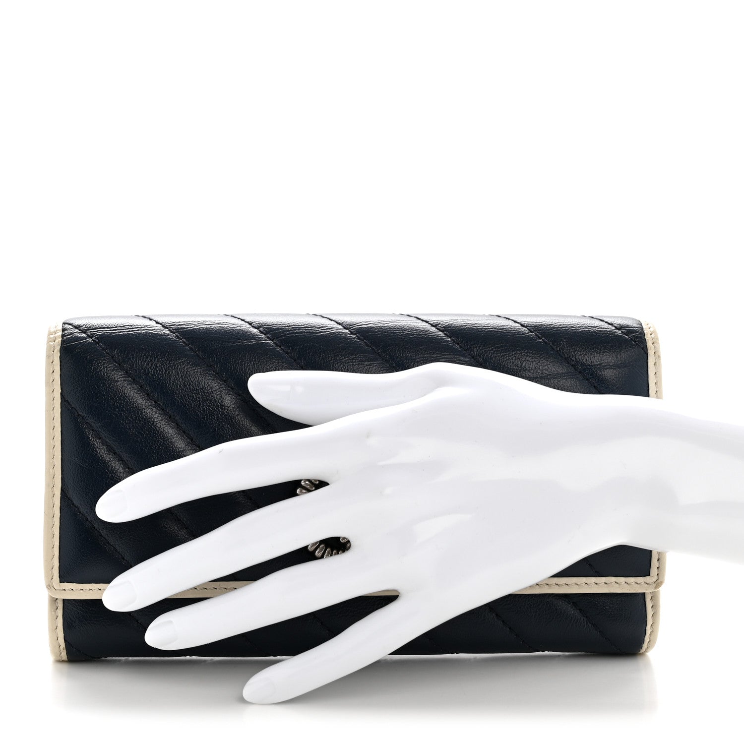 Gucci Vintage Effect Calfskin Matelasse Diagonal Torchon GG Marmont Continental Wallet Blue Agata Mystic White