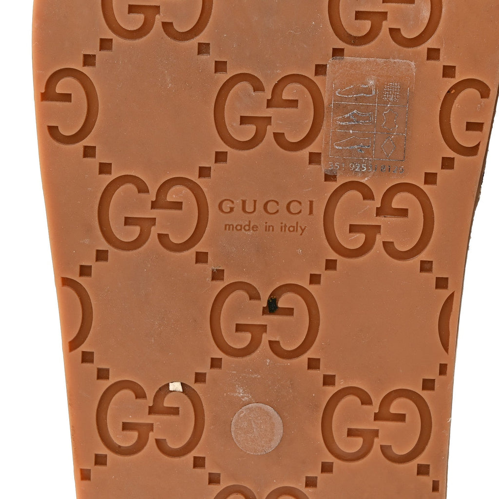Gucci Monogram GG Calfskin Angelina Platform 55mm Slide Sandals 35 Camel Ebony