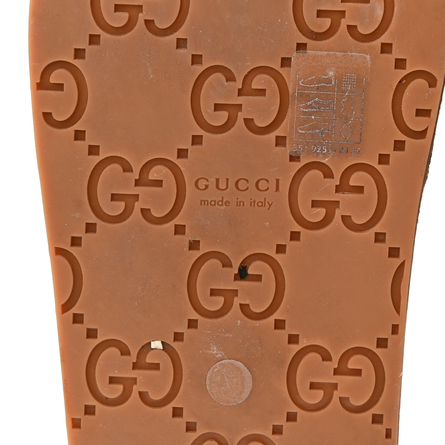 Gucci Monogram GG Calfskin Angelina Platform 55mm Slide Sandals 35 Camel Ebony