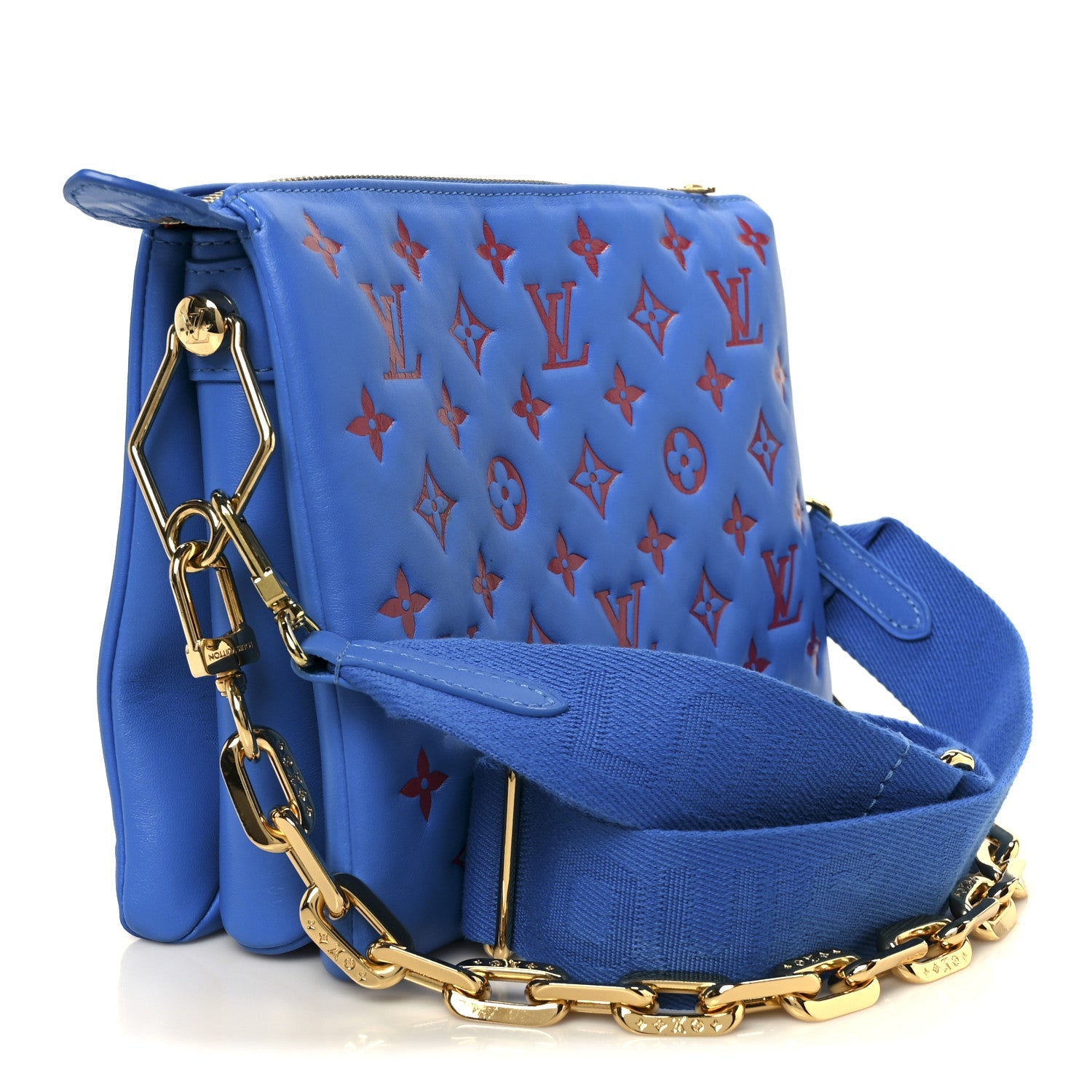 Louis Vuitton Lambskin Embossed Monogram Vuittamins Coussin PM Blue Red