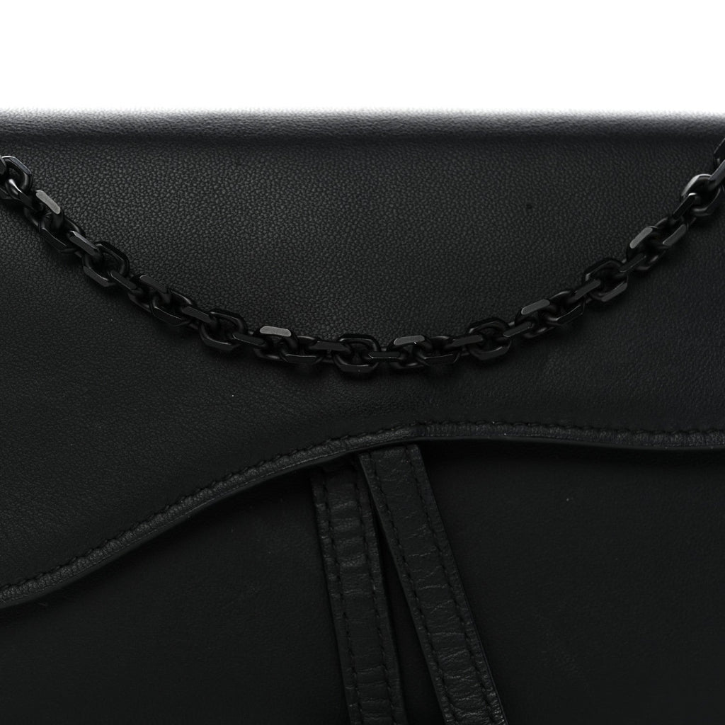 Christian Dior Ultra Matte Calfskin Saddle Chain Wallet Pouch Black