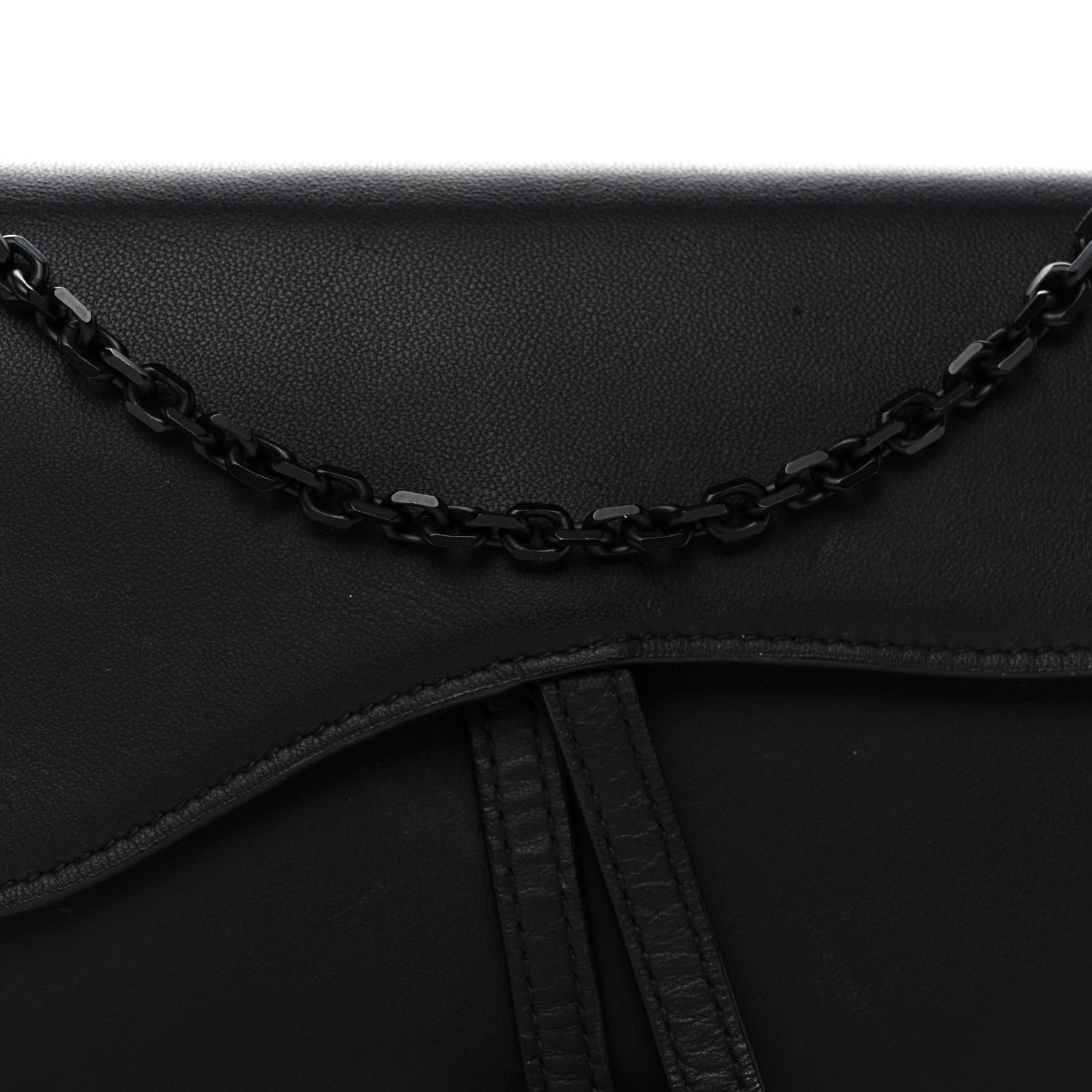 Christian Dior Ultra Matte Calfskin Saddle Chain Wallet Pouch Black