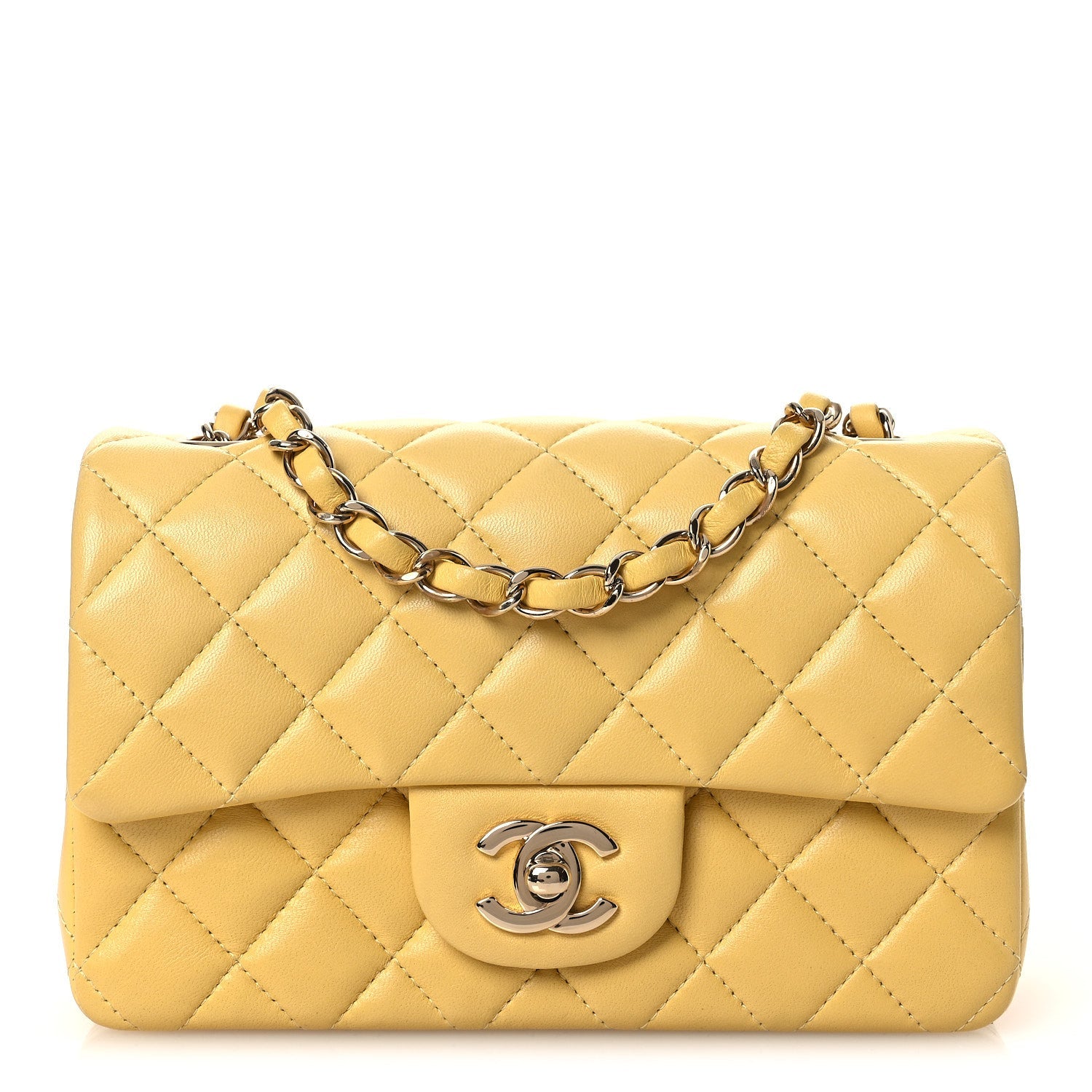 Chanel Lambskin Quilted Mini Rectangular Flap Yellow