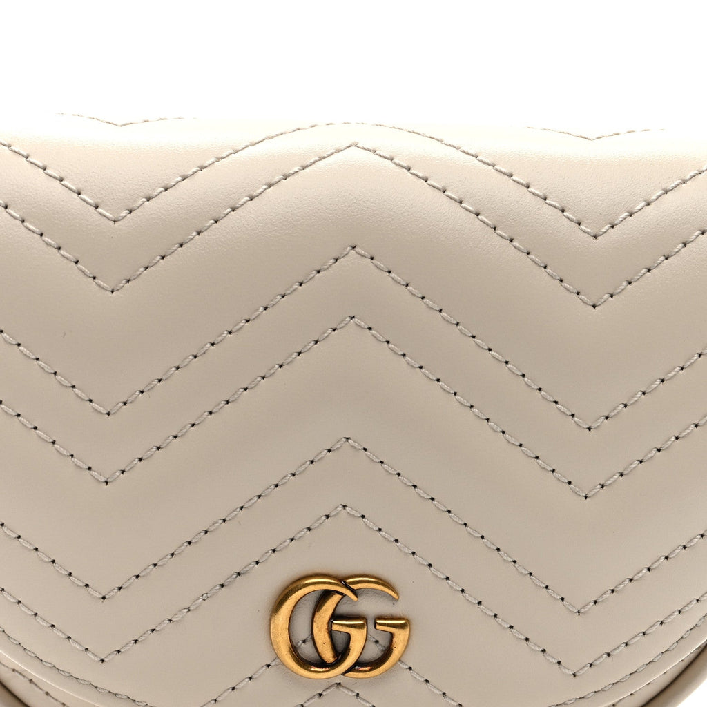 Gucci Calfskin Matelasse Mini GG Marmont Chain Belt Bag Mystic White