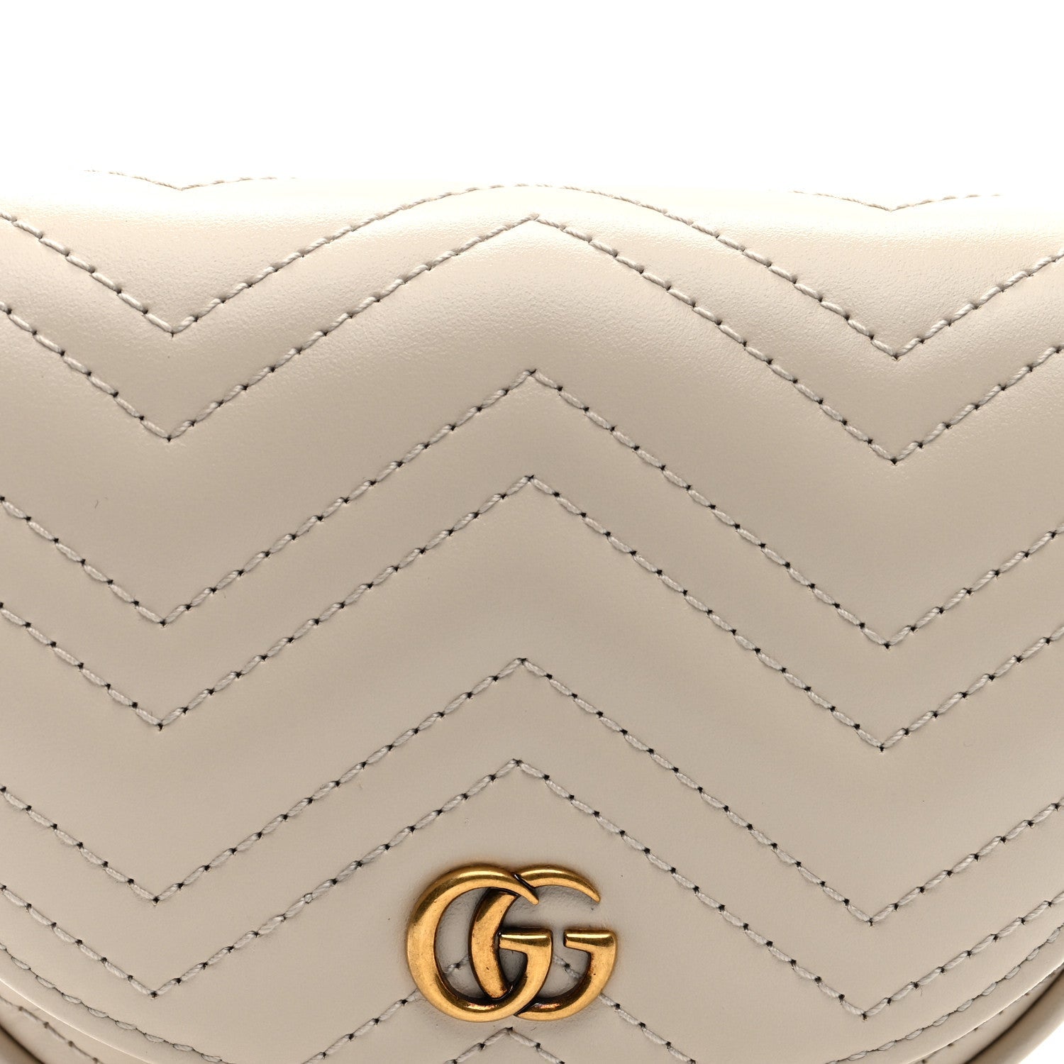 Gucci Calfskin Matelasse Mini GG Marmont Chain Belt Bag Mystic White