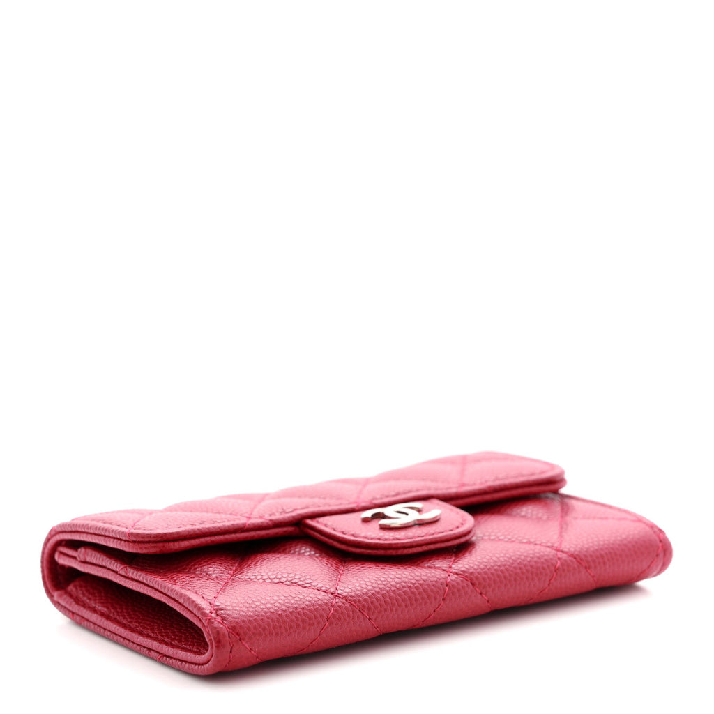 Caviar Quilted Flap Card Holder Wallet Red