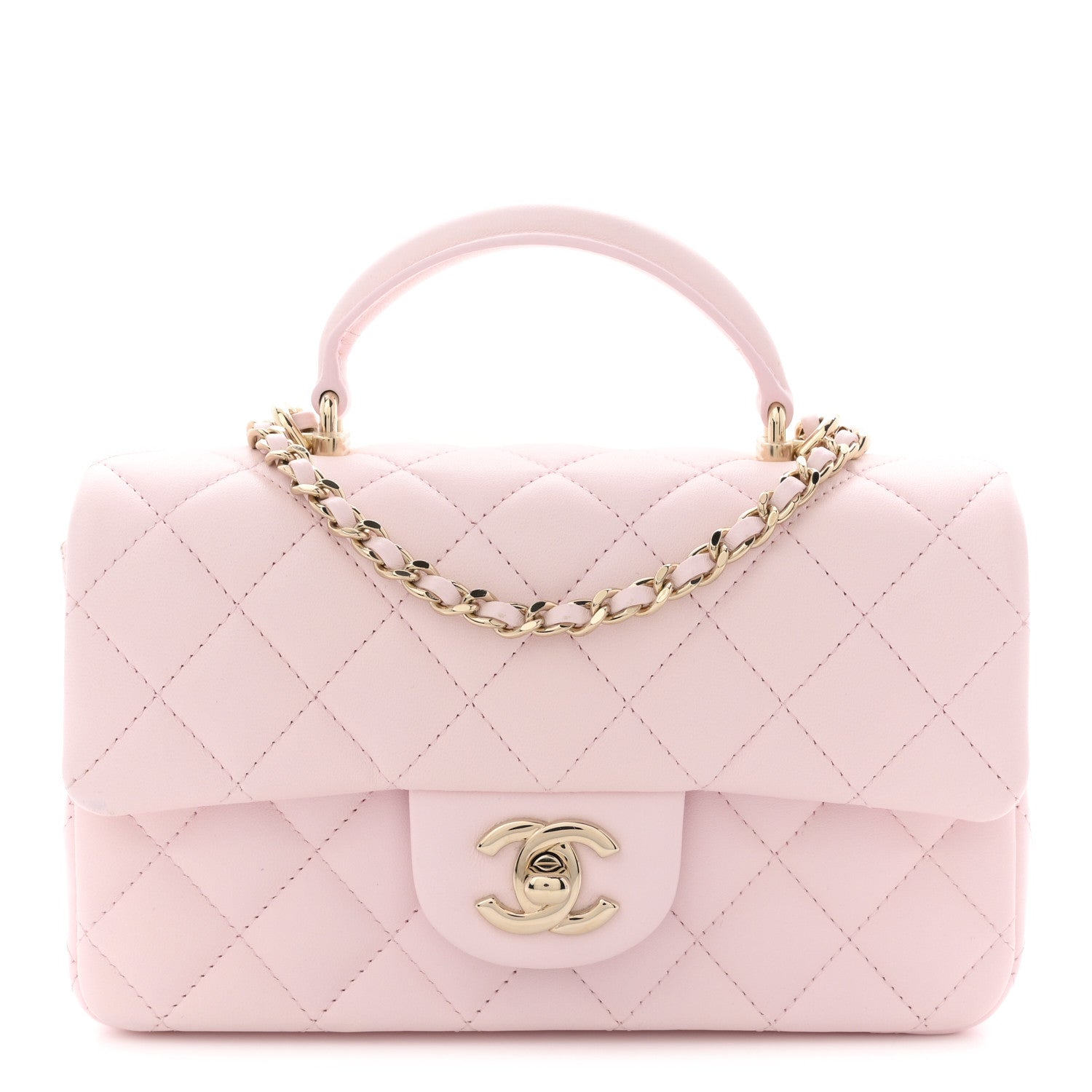 Chanel Lambskin Quilted Mini Top Handle Rectangular Flap Light Pink