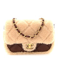 Chanel Shearling Lambskin Quilted Mini Furry Coco Flap Beige Dark Brown