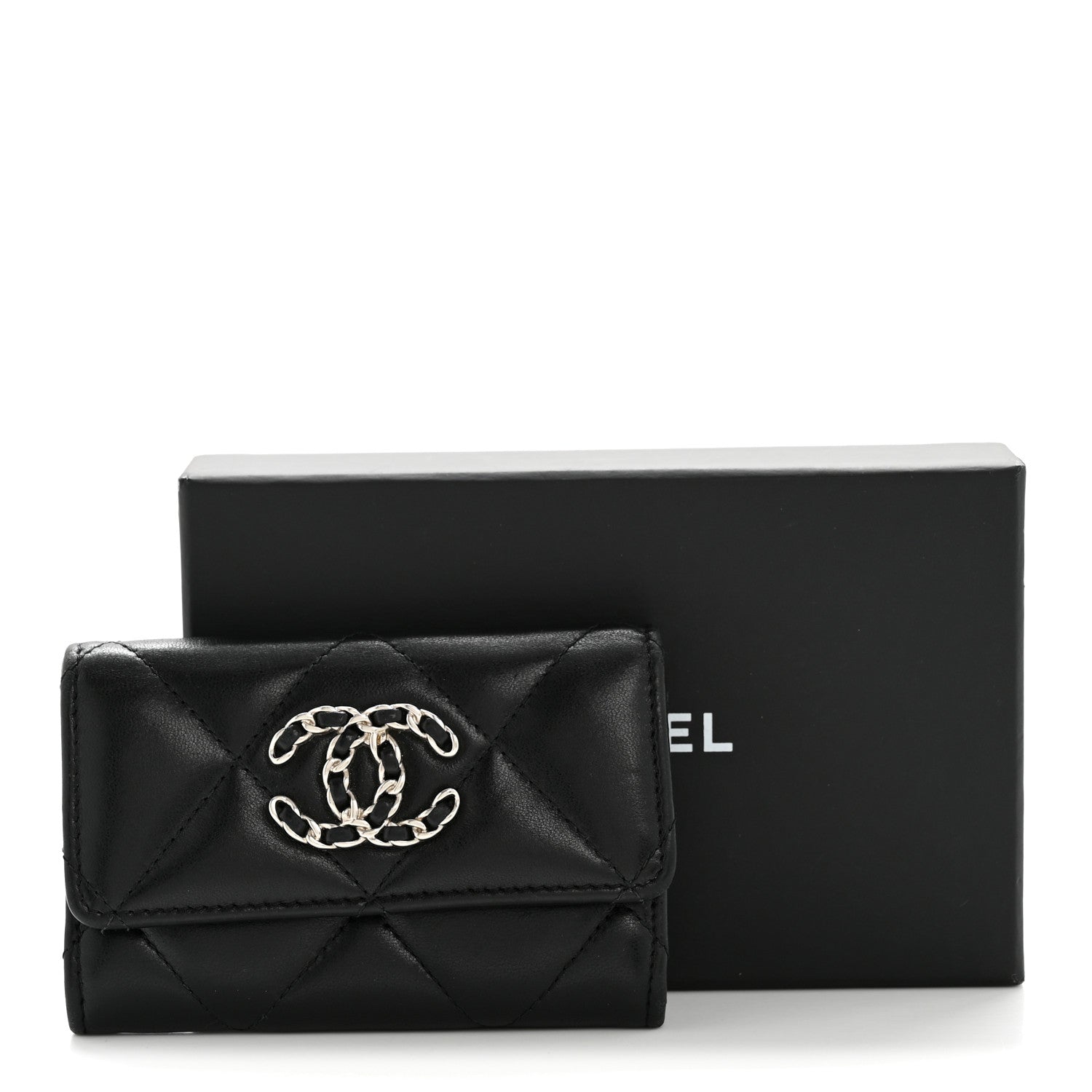 Lambskin Quilted Chanel 19 Flap Card Holder Black