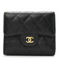 Lambskin Quilted Compact Flap Wallet Black