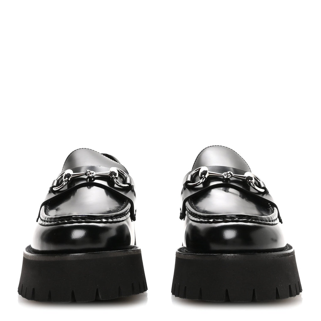 Gucci Cordovan Lux Womens Horsebit 45mm Platform Loafers 39.5 Black