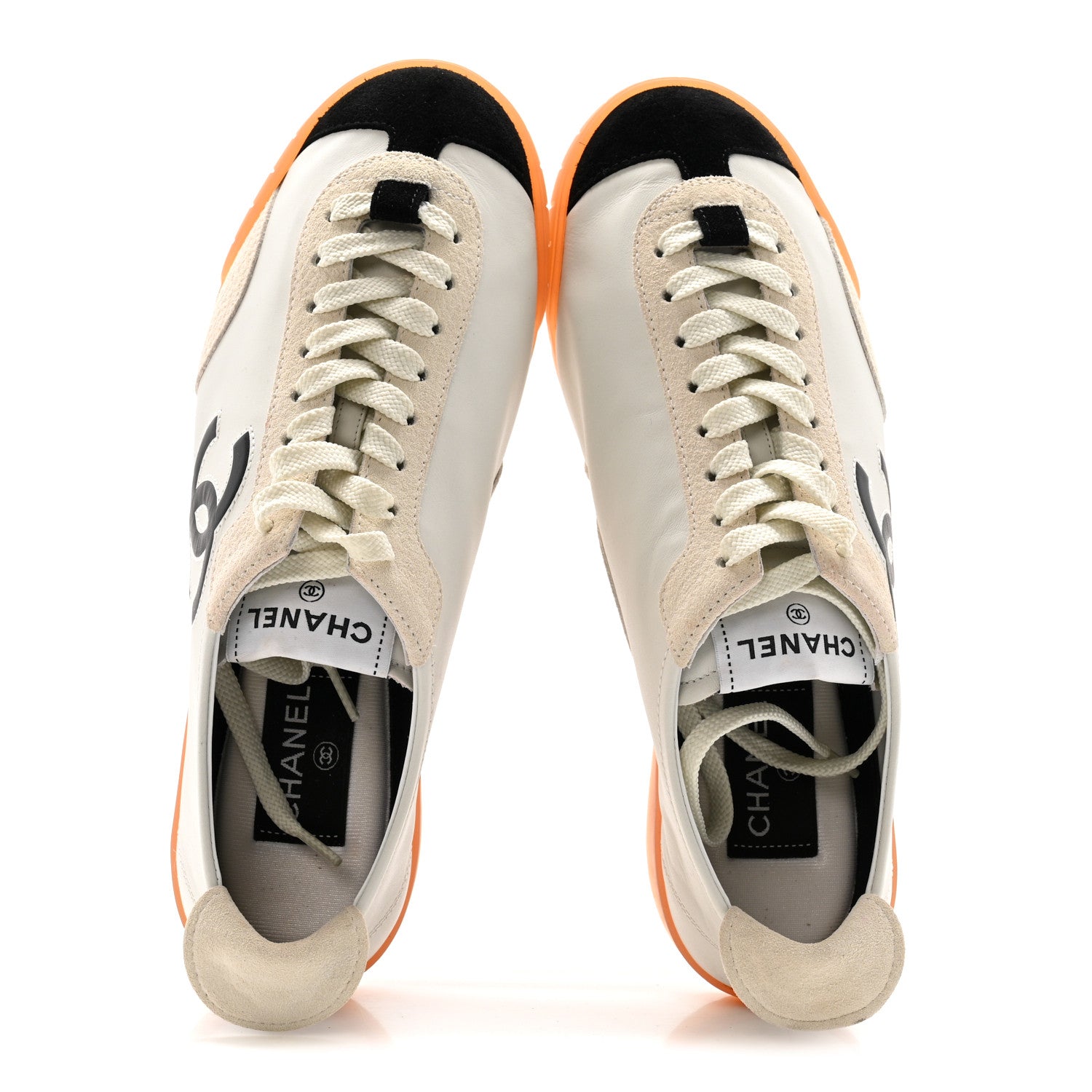 Calfskin Embossed Suede Womens CC Sneakers 38 Black White